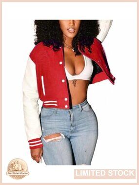 Cropped Bomber Varsity Jacket Slim Fit Baseball Sweatshirt